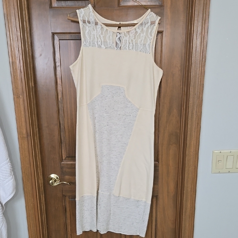 Sundance Cream Sheath Midi Dress Sleeveless Crew Neck
